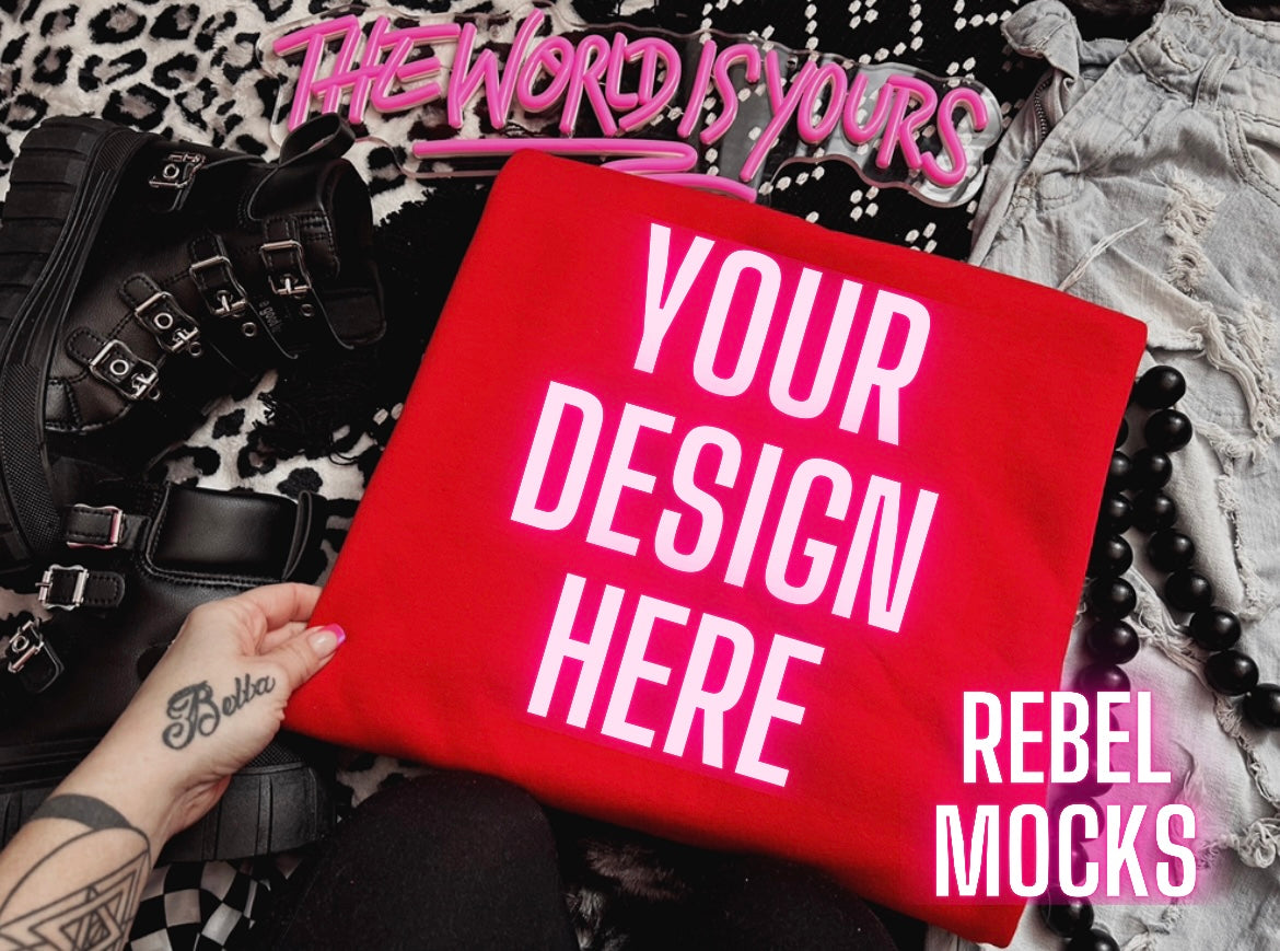 Red Crew Neck Sweatshirt Edgy Alt Trendy Mock Up flat Lay