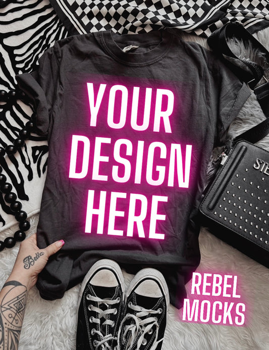 Comfort Colors Graphite Tee Flat Lay Edgy Mock Up