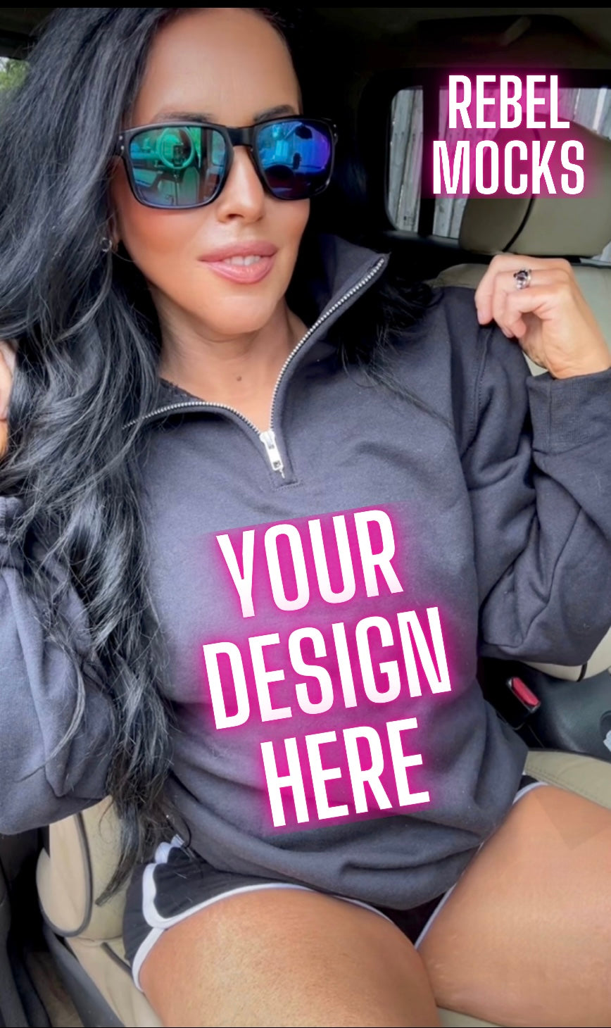 Jerzee Black 1/4 Zip Sweatshirt Model Mock Up