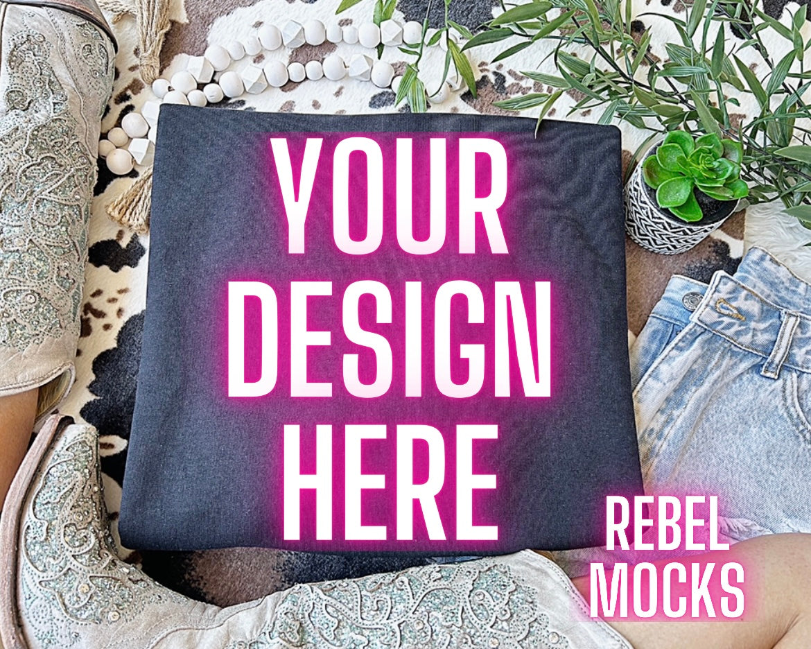 Western Vibes Black Crewneck Sweatshirt Flat Lay Mock UP