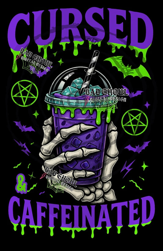 Cursed & Caffeinated  PNG DOWNLOAD black fabric only