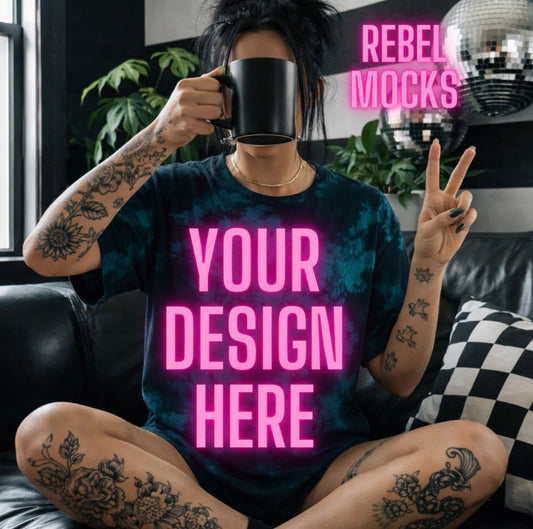 Green & Black Tie Dye Tee|Edgy Alternative Mock Up