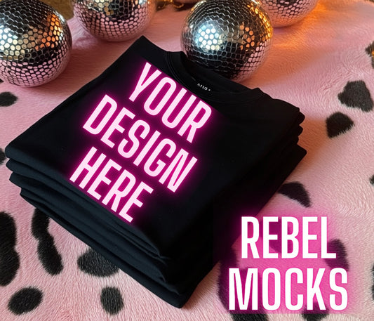 Black Tee Trendy Flat Lay Mock Up