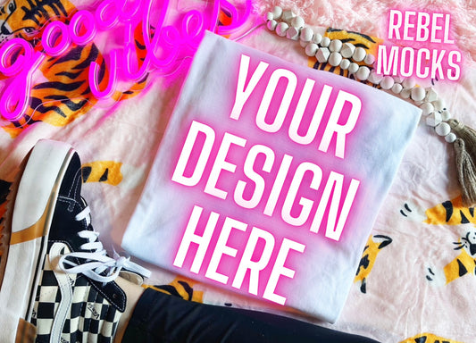 White Trendy Flat Lay Tee  Mock Up