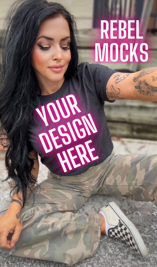 Dark Heather Tee Model Mock Up Edgy Vibes