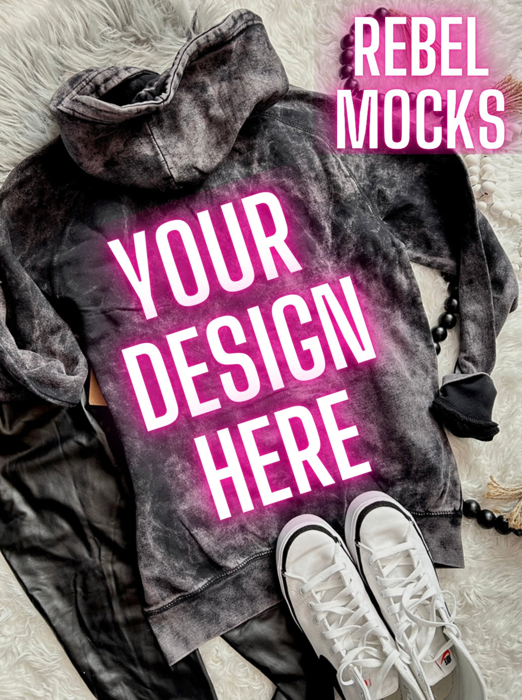 Lane Seven Vintage Wash Cloud Black Hoodie Flat Lay Mock Up TRENDING