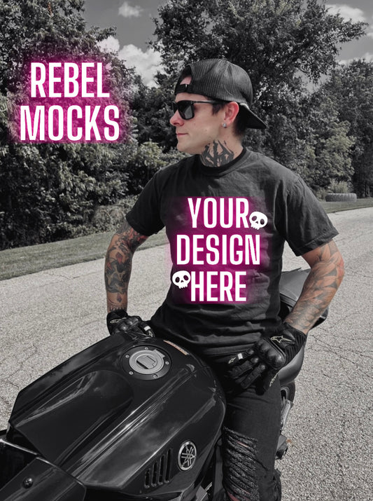 MOTO Mens Black Tee Edgy Trendy Mock Up