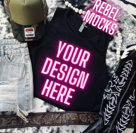 VIBIN Next Level BLACK Tank Flat Lay Mock UP