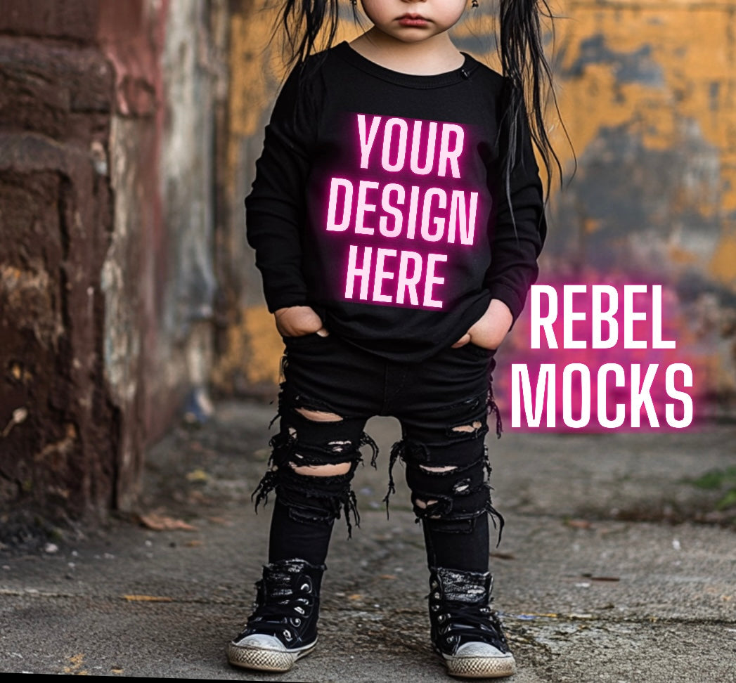 Kids Alt Black Tee Edgy Mock Up trendy