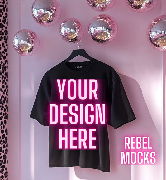 Black Tee Trendy Flat Lay Mock Up