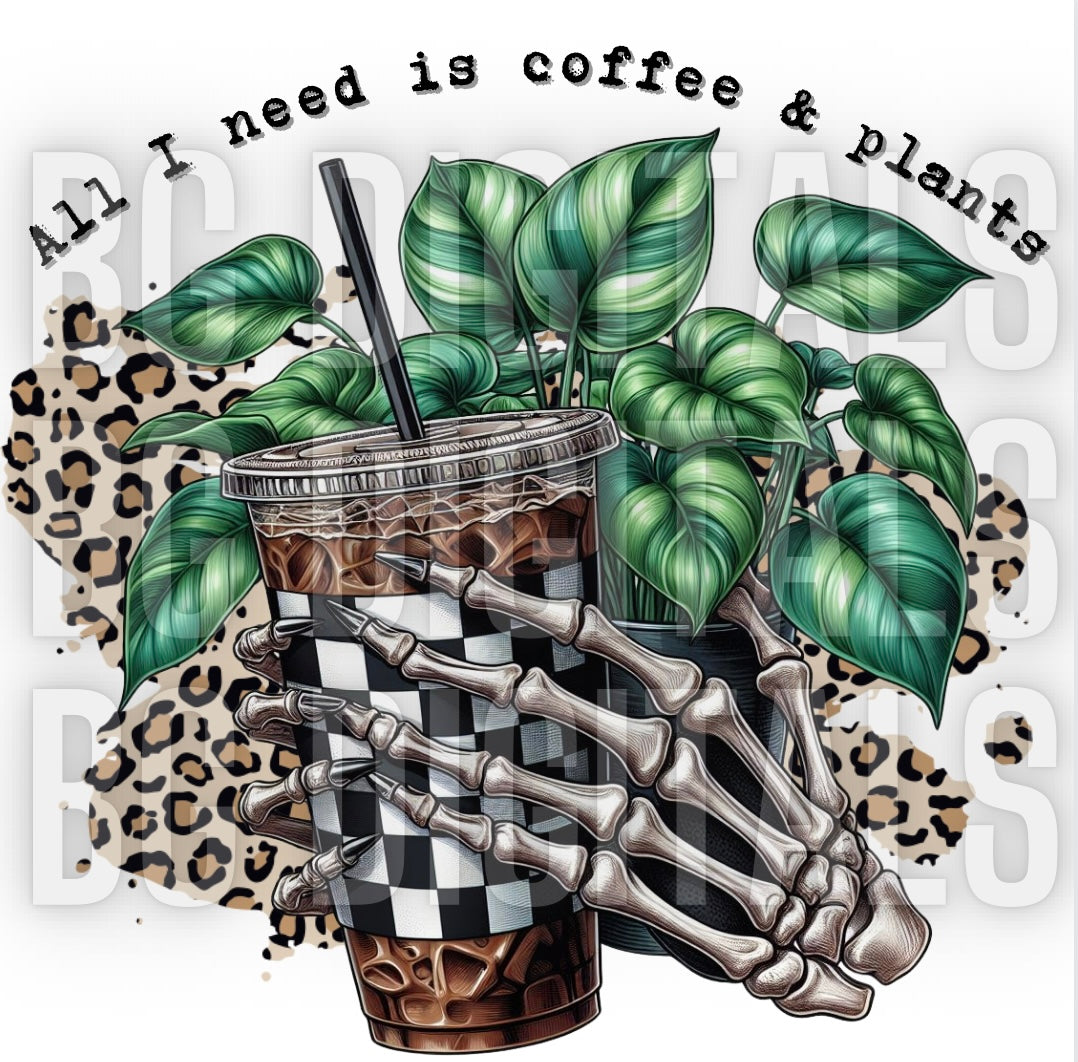 All I Need Is Coffee And Plants Checkered Coffee PNG Download Sub and DTF Friendly