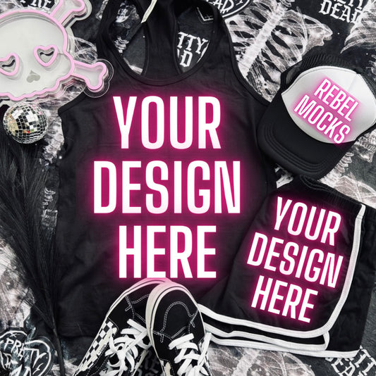 Alt Set Black Tank Hat Shorts Trending Alternative Flat Lay Mockup