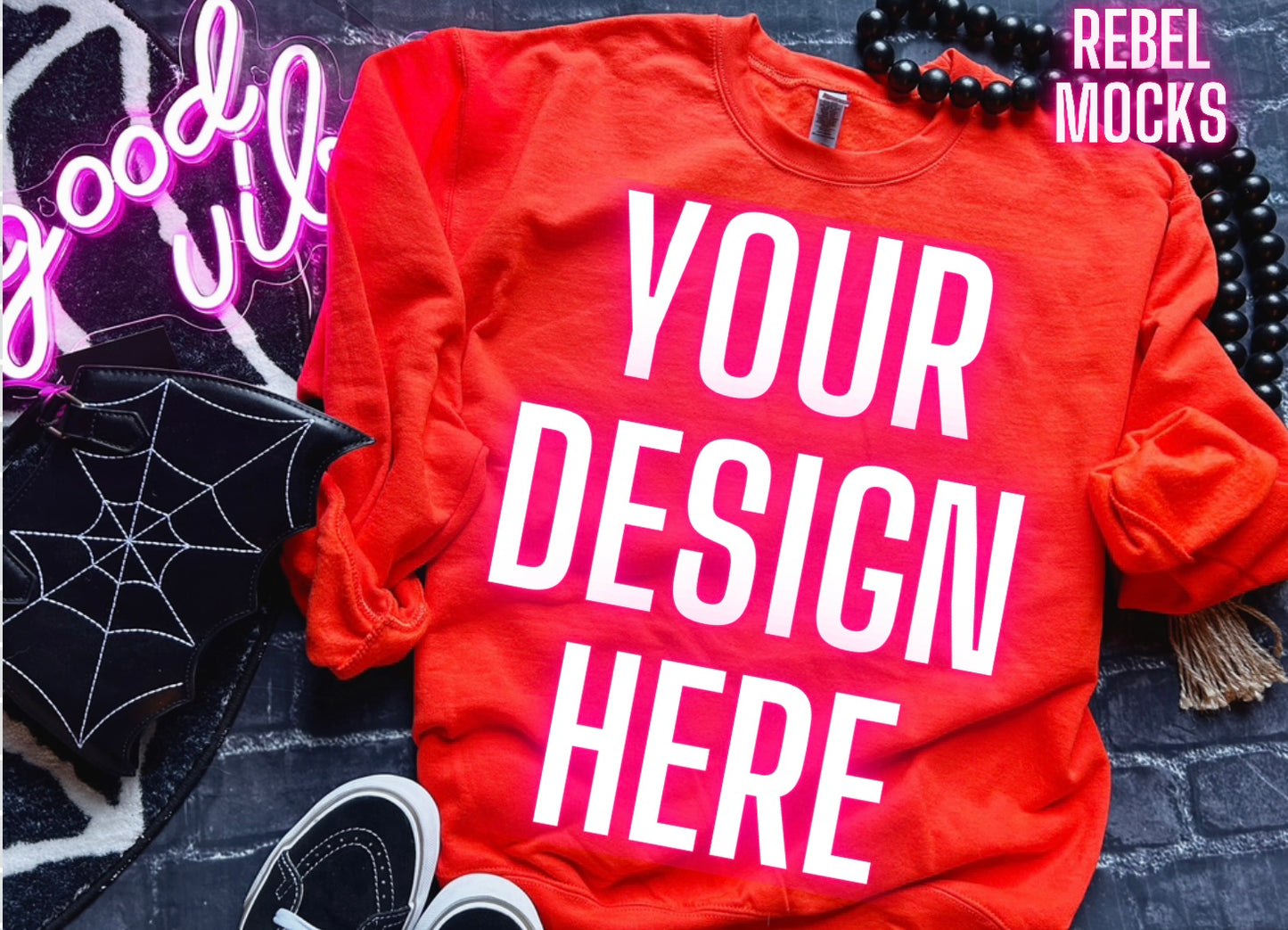 Orange Gildan Crew Flat Lay Tee Mock TRENDING