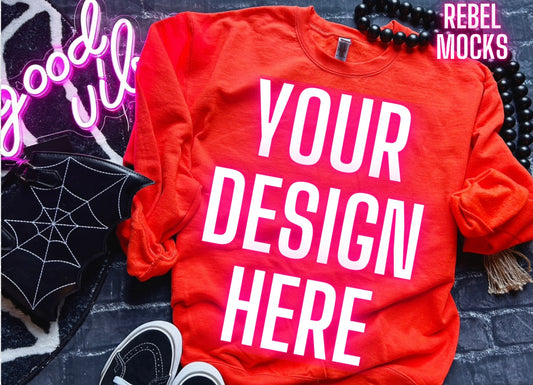 Orange Gildan Crew Flat Lay Tee Mock TRENDING