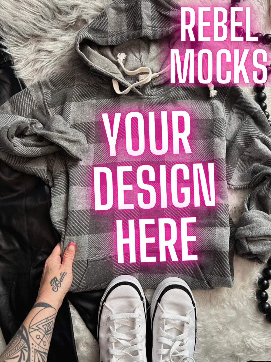 J America Black Plaid Hoodie Flat Lay Mock Up TRENDING