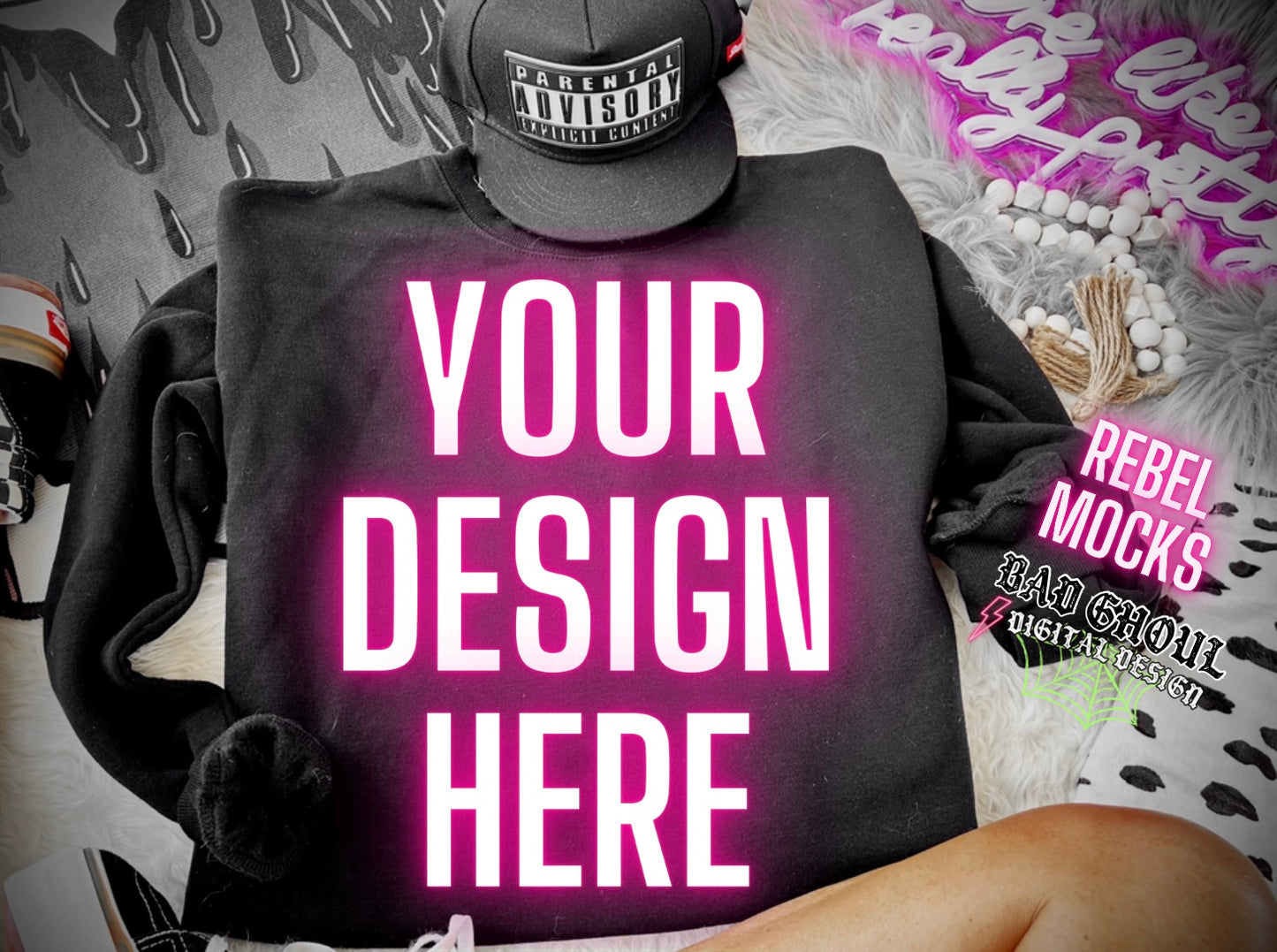 Black Crew Neck Sweatshirt  Flat Lay Mock Up TRENDING