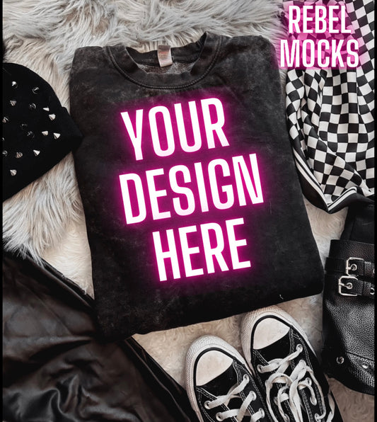 Mineral Wash Crew Neck Trendy Mock Up flat Lay