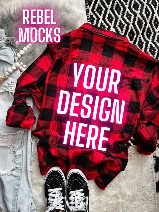 George Brand Red and Black Flannel Flat Lay Mock UP