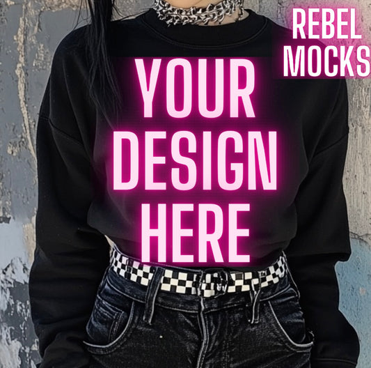 Black Crew Neck Sweatshirt Alternative Model Mock Up