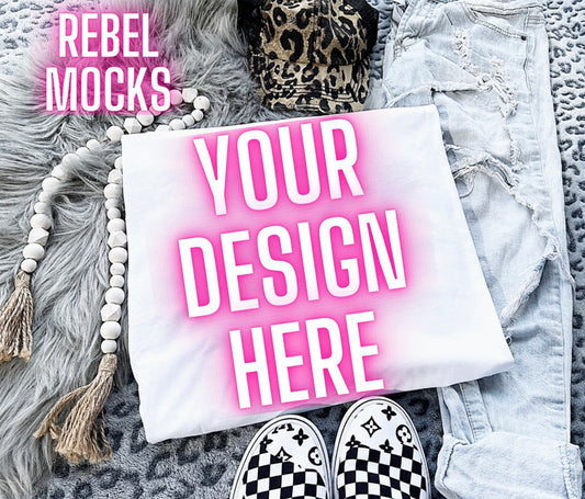 Gildan White Flat Lay Mock UP Neutral Vibes