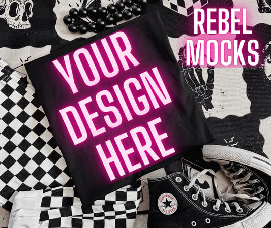 Black Edgy Alt Trendy Mock Up Flat Lay