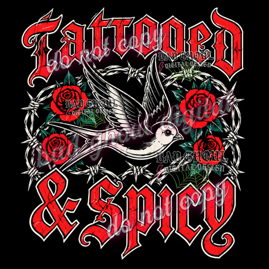 Tattooed & Spicy | PNG DOWNLOAD BLACK FAB ONLY