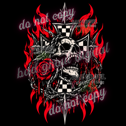 Skull + Fire I  PNG DOWNLOAD BLACK FAB ONLY