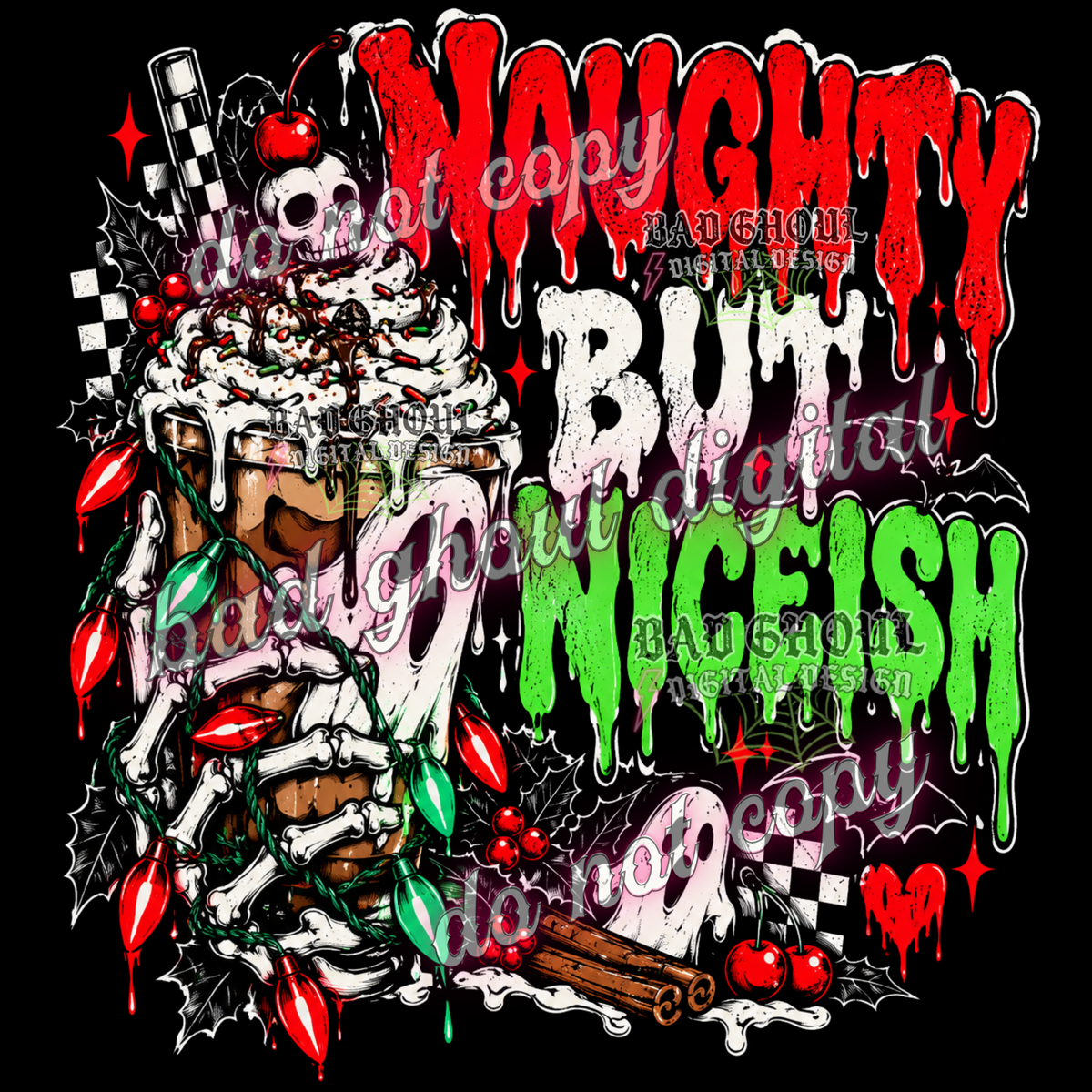 Naughty but Niceish | Christmas | PNG DOWNLOAD BLACK FAB ONLY