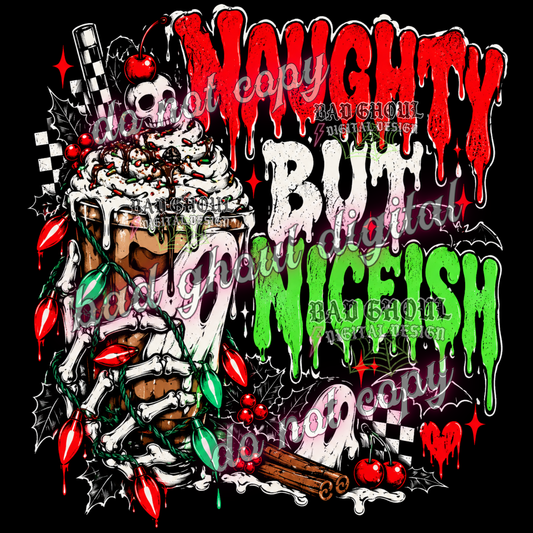 Naughty but Niceish | Christmas | PNG DOWNLOAD BLACK FAB ONLY