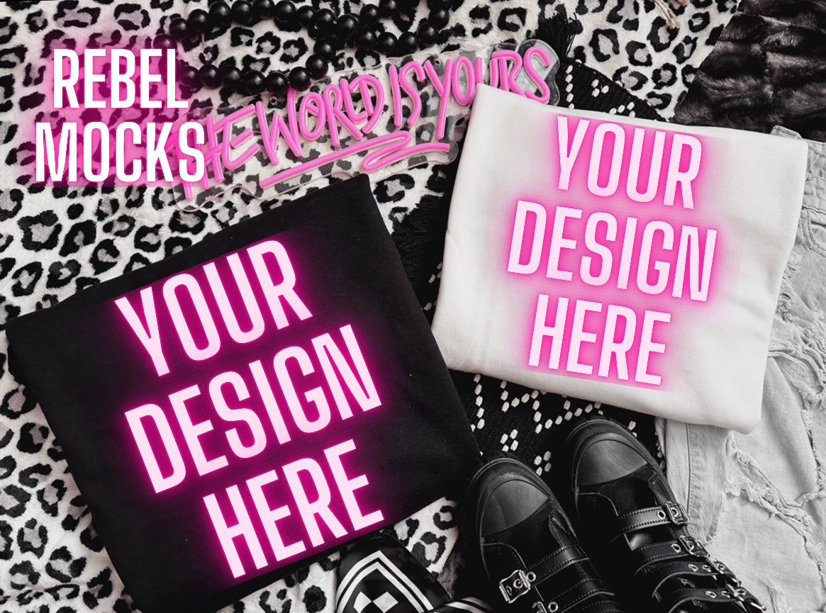 Black & White Edgy Alt Trendy Mock Up flat Lay