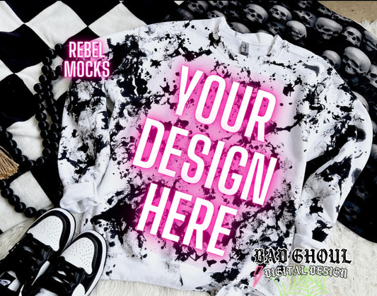 Black Scrunch White Flat Lay crew neck sweatshirt  Mock Up TRENDING VIBES