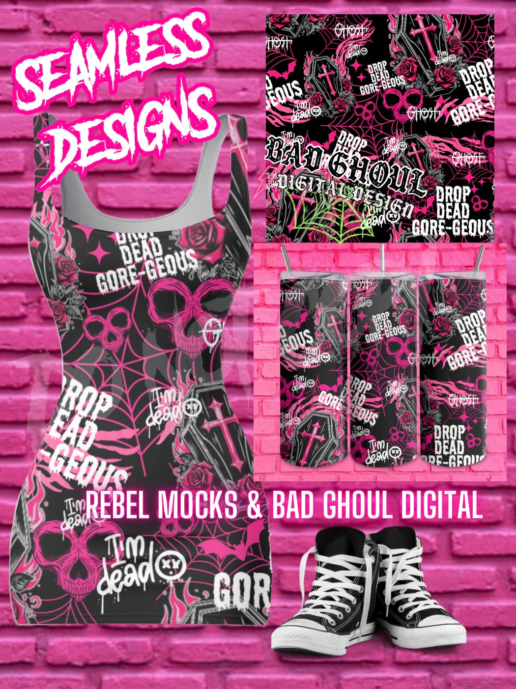 Drop Dead Gore-Geous Seamless PNG Download