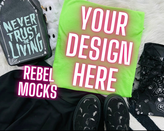 Neon Green Tee Edgy Alt Flat Lay Checkered Mock up
