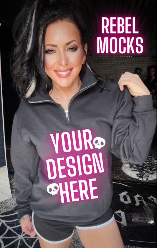 Black half zip Model Mock Edgy alt Vibes Mock Up