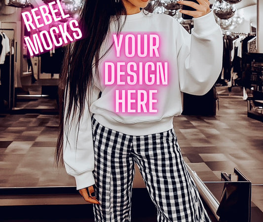 White Crew Model Mock Up Trendy