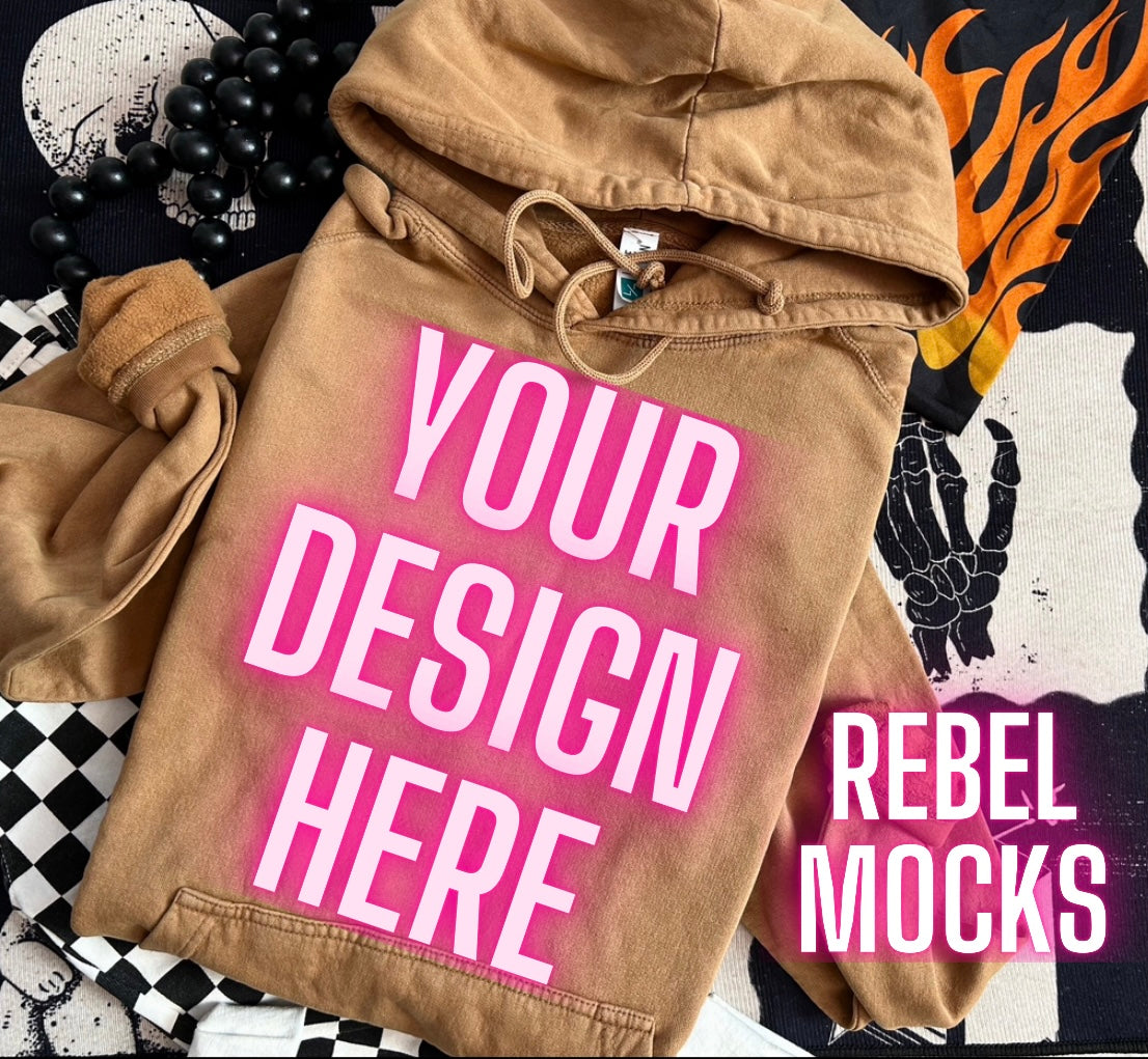 Camel Hoodie Edgy Alt Flat Lay Checkered Mock up