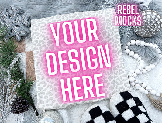 LAT Ivory Leopard Neutral Holiday Winter Flat Lay Mock Up