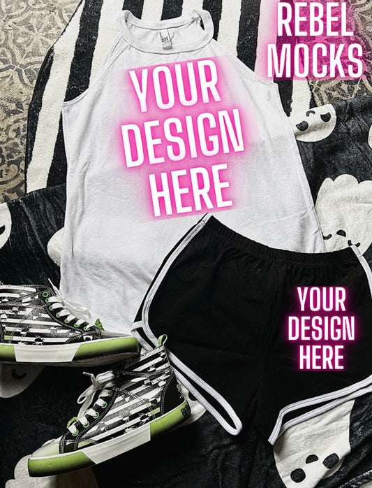 Rocker Tank and Dolphin Short Set Flat Lay Mock Up TRENDING