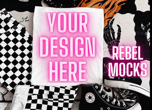White Edgy Alt Trendy Mock Up Flat Lay