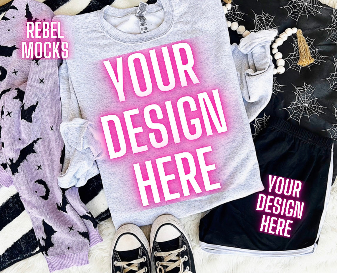 Ash Crewneck Sweatshirt Flat Lay Mock Up TRENDING