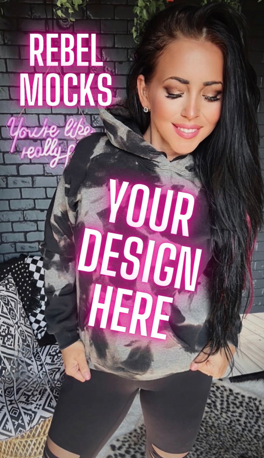 Black Acid Wash Hoodie IRL Model Mock Up TRENDING VIBES