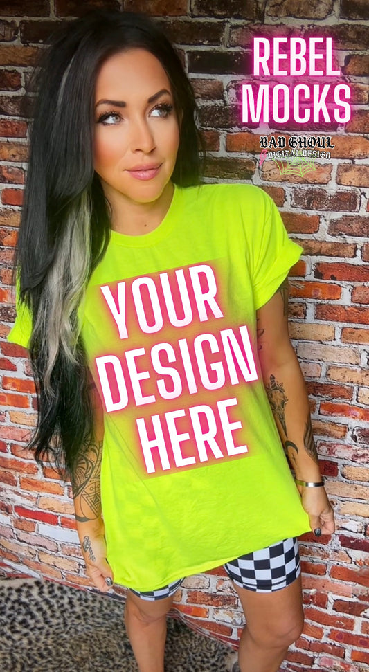 Neon Yellow IRL Model Mock Up trendy
