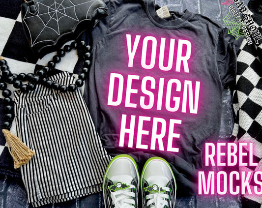 Black Tee Flat Lay Mock Up TRENDING