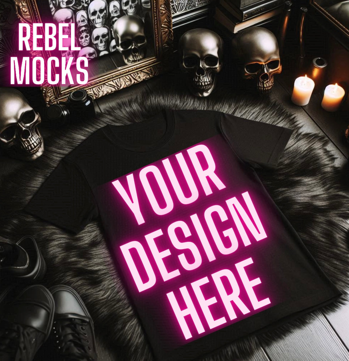 Black Tee Alternative Flat Lay Mock Up