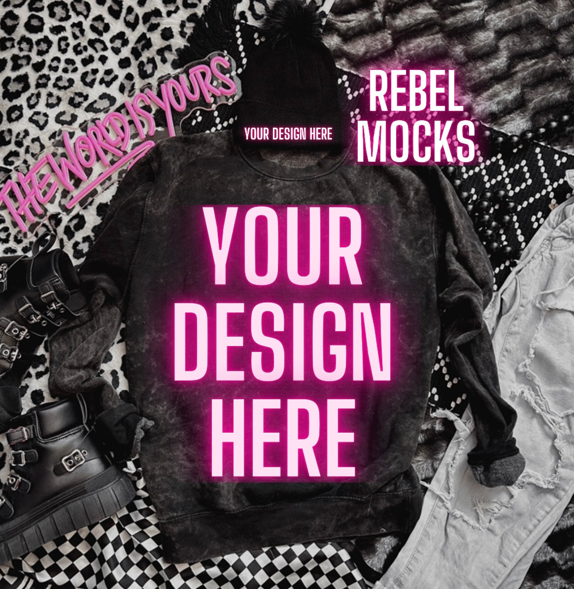 Mineral Wash Crew Neck Trendy Mock Up flat Lay