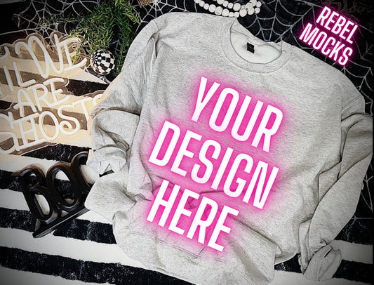 Spooky Ash Crew Neck Sweatshirt Flat Lay Mock Up TRENDING