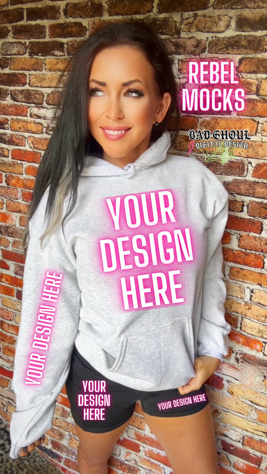 Ash Hoodie and Shorts IRL Model Mock Up trendy