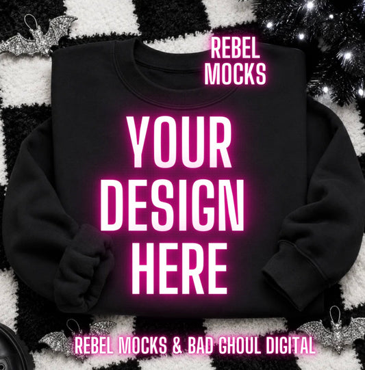 Black Crew Neck Sweatshirt |Edgy Holiday Alternative Mock Up