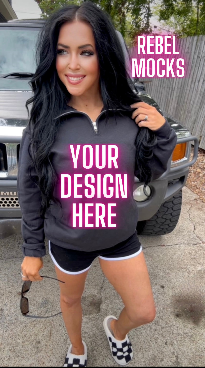 Jerzee Black 1/4 Zip Sweatshirt Model Mock Up