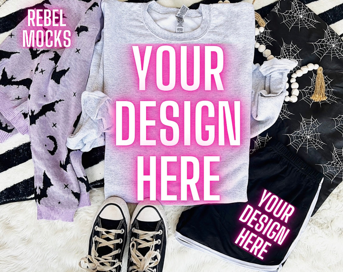 Ash Crewneck Sweatshirt Flat Lay Mock Up TRENDING